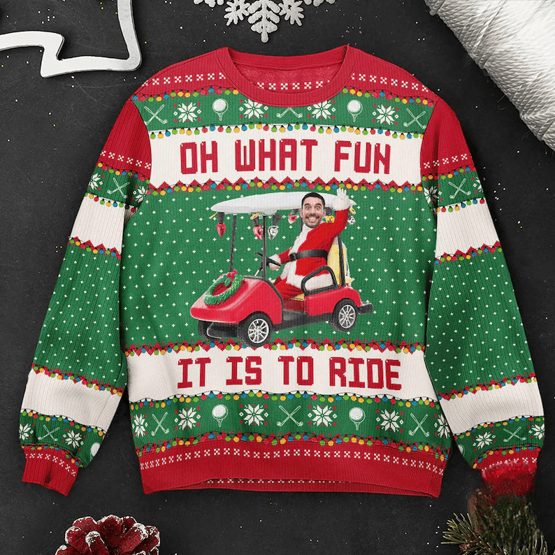 Personalized Xmas Ugly Sweater, Custom Face Golf Christmas Sweater, Golf Gift For Golfer