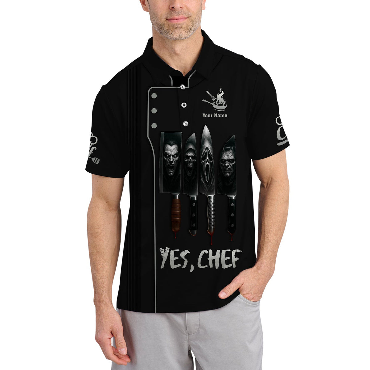 Yes Chef Halloween Outfit For Cooking Lover, Scary Knife Chef Shirt, Horror Chef Uniform For Kitchen