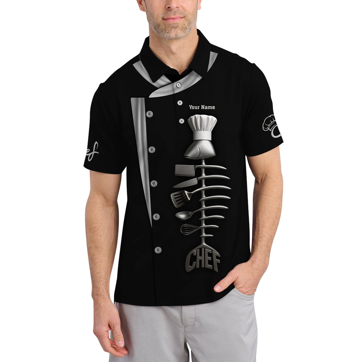 Custom Name Chef Uniform , Personalized Chef Shirt With Kitchen Tools , Gift For Cooking Lover