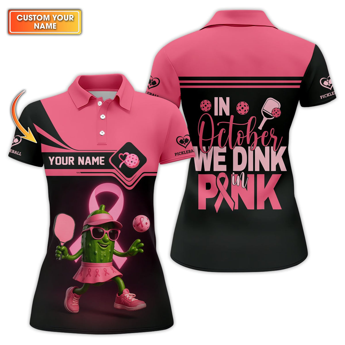 Custom Name Women's Pickleball Shirt , In October We Dink in Pink - Breast Cancer Awareness Pickleball Shirt, Personalized Pickleball Shirt