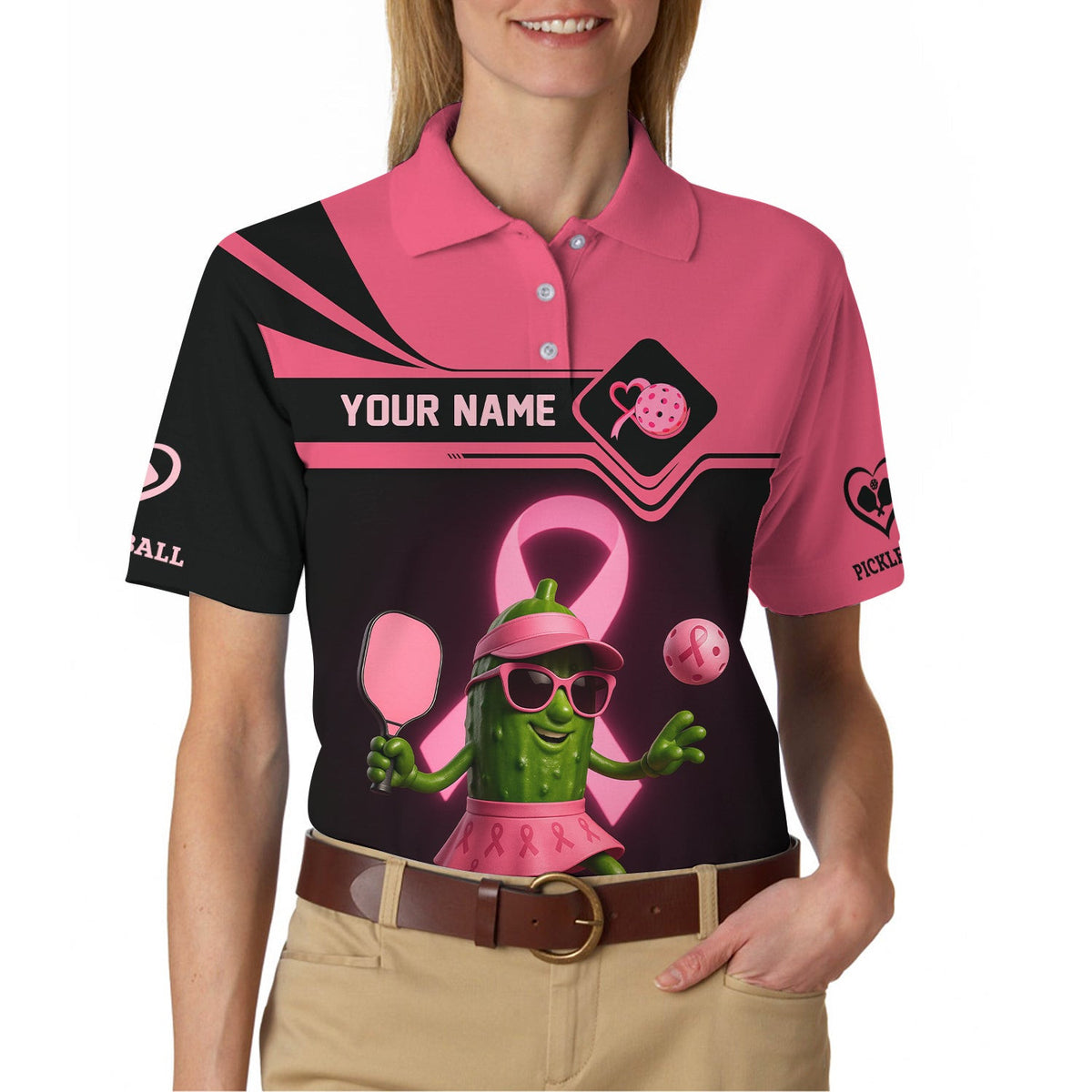 Custom Name Women's Pickleball Shirt , In October We Dink in Pink - Breast Cancer Awareness Pickleball Shirt, Personalized Pickleball Shirt