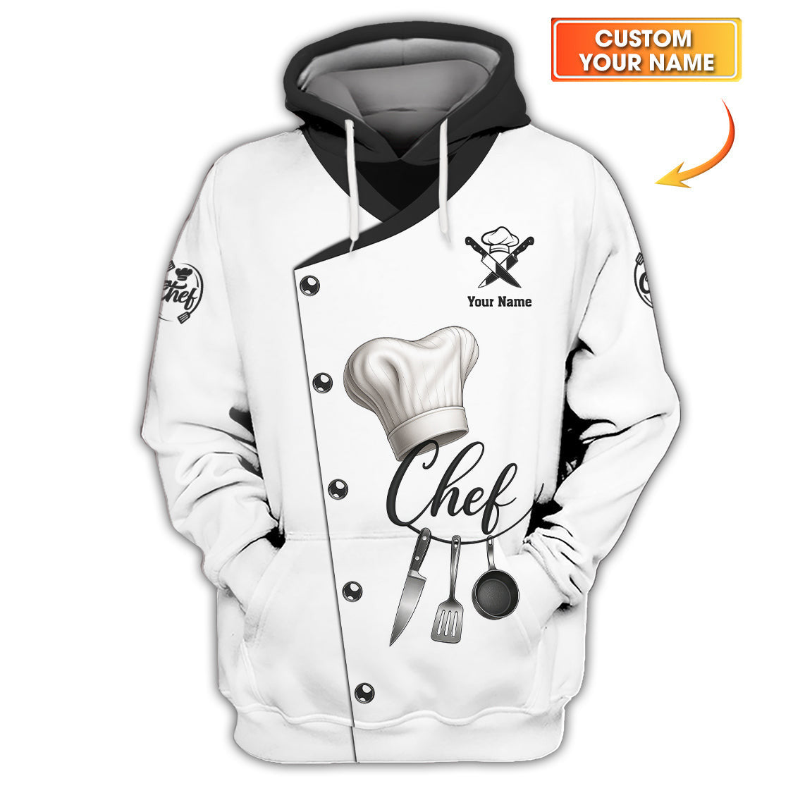 Custom Name Chef Uniform, Personalized Chef Shirt With Kitchen Tool, Gift For Cooking Lover