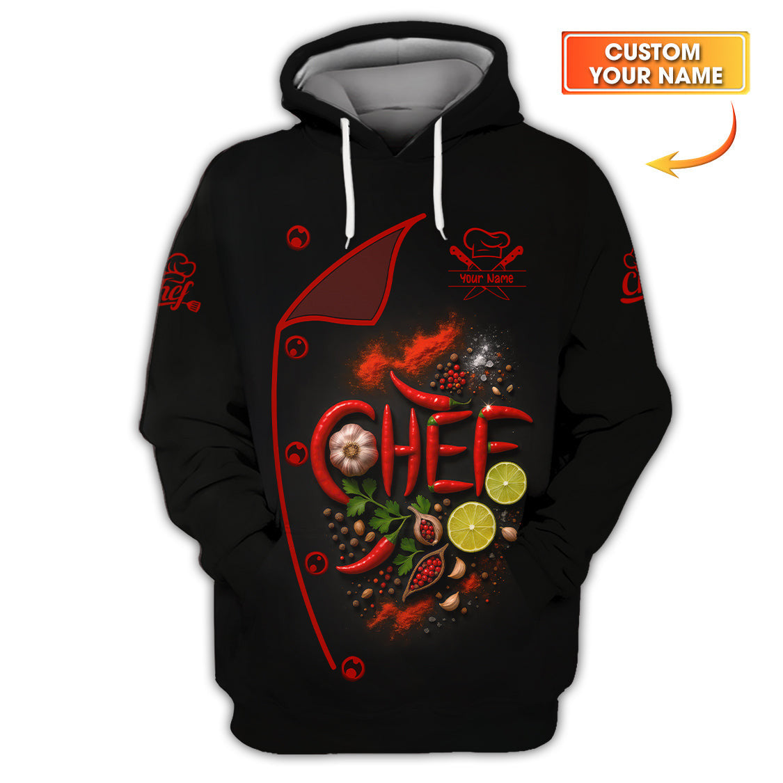 Personalized Chef Shirt With Cooking Spices, Chef Uniform With Custom Name, Gift For Cooking Lover
