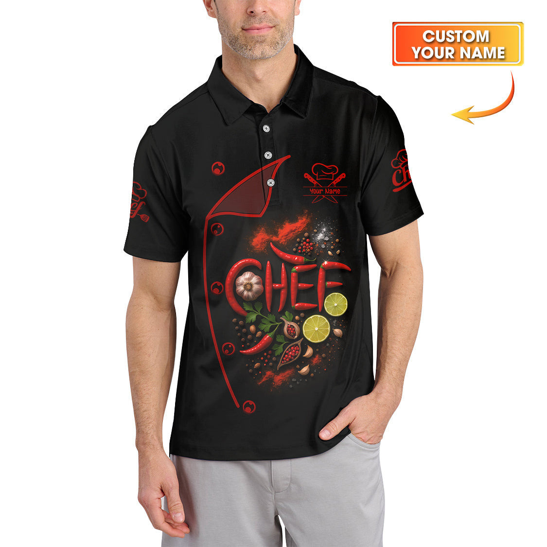 Personalized Chef Shirt With Cooking Spices, Chef Uniform With Custom Name, Gift For Cooking Lover