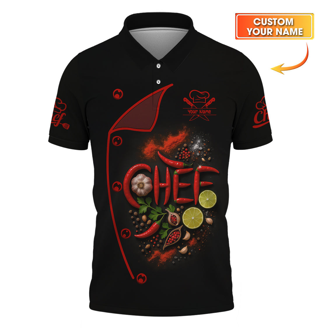 Personalized Chef Shirt With Cooking Spices, Chef Uniform With Custom Name, Gift For Cooking Lover