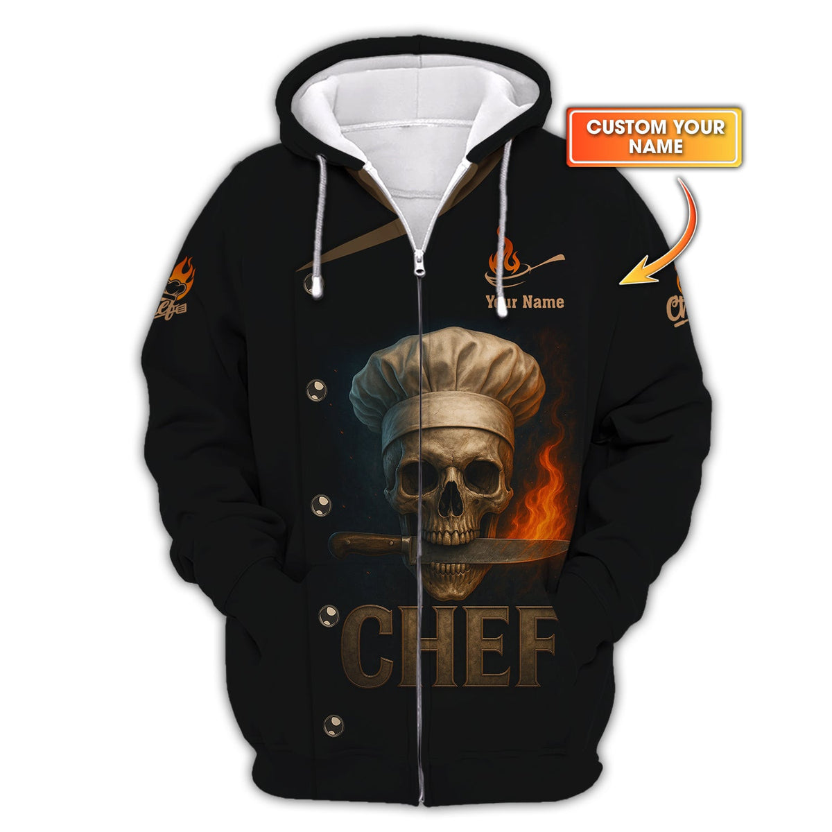 Personalized Skull Chef Shirt, Custom Name Chef Uniform, Chefs Shirt For Cooking Lover
