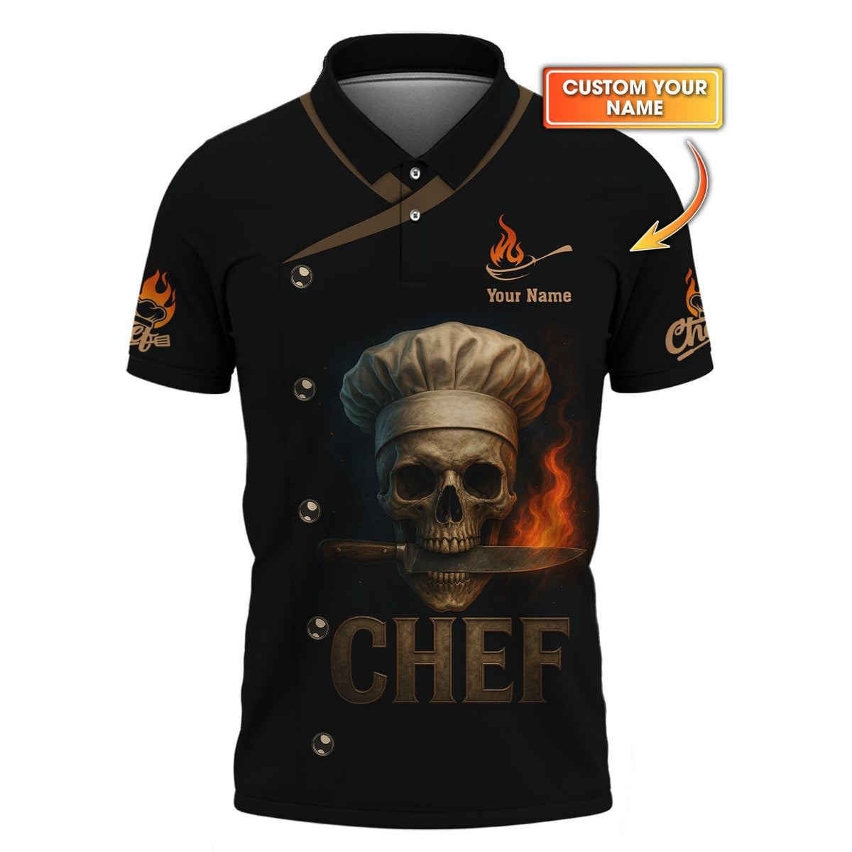 Personalized Skull Chef Shirt, Custom Name Chef Uniform, Chefs Shirt For Cooking Lover