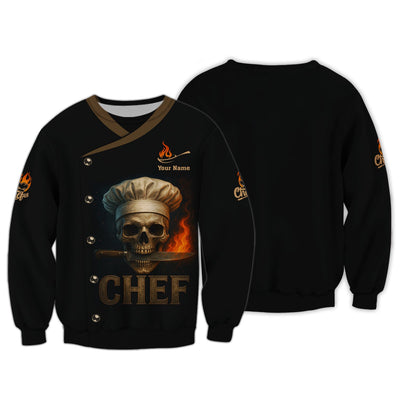 Personalized Skull Chef Shirt, Custom Name Chef Uniform, Chefs Shirt For Cooking Lover