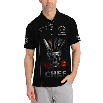 Custom Chef Uniform With Kitchen Tools, Personalized Cooking Shirt, Skull Chef Shirt