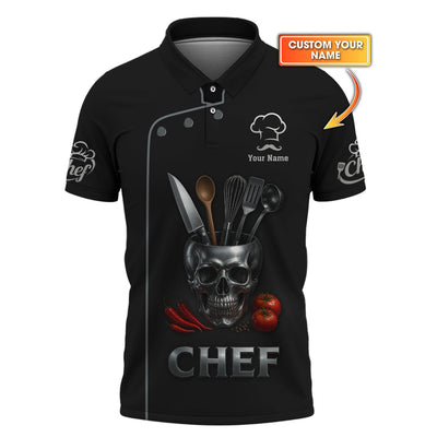 Custom Chef Uniform With Kitchen Tools, Personalized Cooking Shirt, Skull Chef Shirt