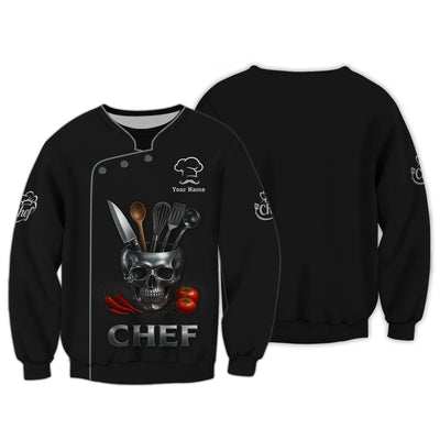 Custom Chef Uniform With Kitchen Tools, Personalized Cooking Shirt, Skull Chef Shirt