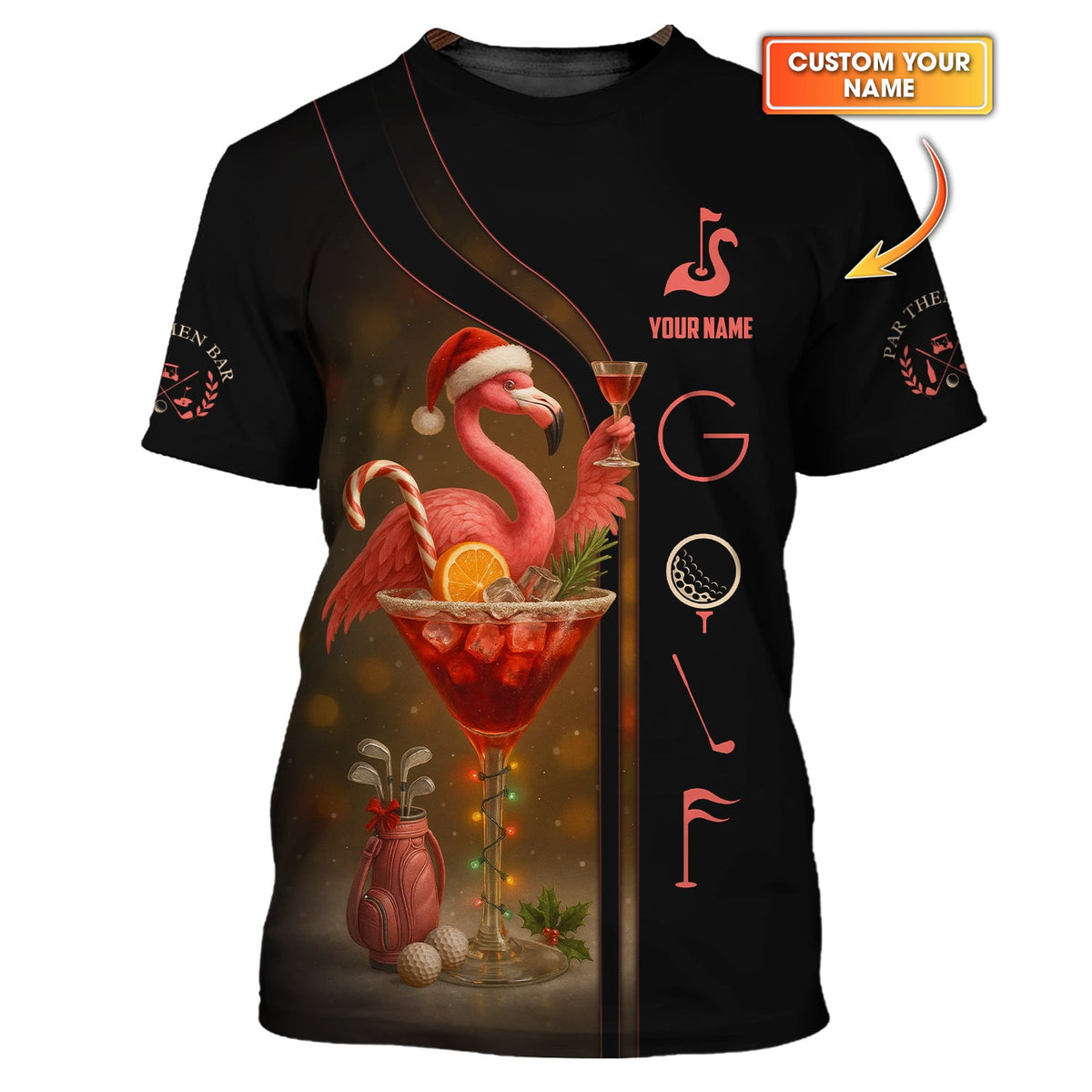 Personalized Flamingo Golf Shirt, Christmas Golf Shirt With Custom Name, Golf Gift For Golfer