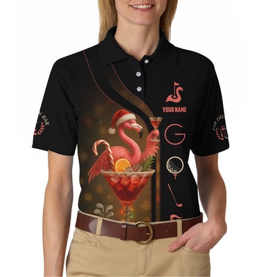Personalized Flamingo Golf Shirt, Christmas Golf Shirt With Custom Name, Golf Gift For Golfer