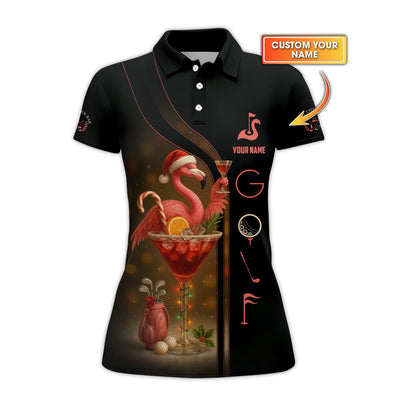 Personalized Flamingo Golf Shirt, Christmas Golf Shirt With Custom Name, Golf Gift For Golfer