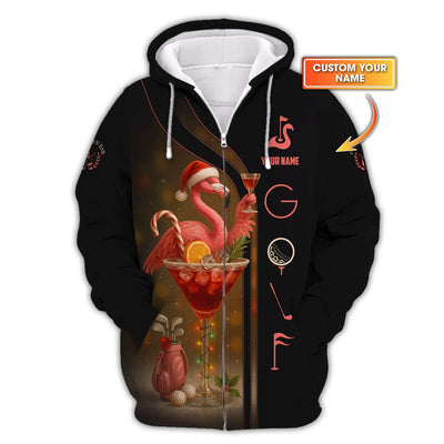 Personalized Flamingo Golf Shirt, Christmas Golf Shirt With Custom Name, Golf Gift For Golfer