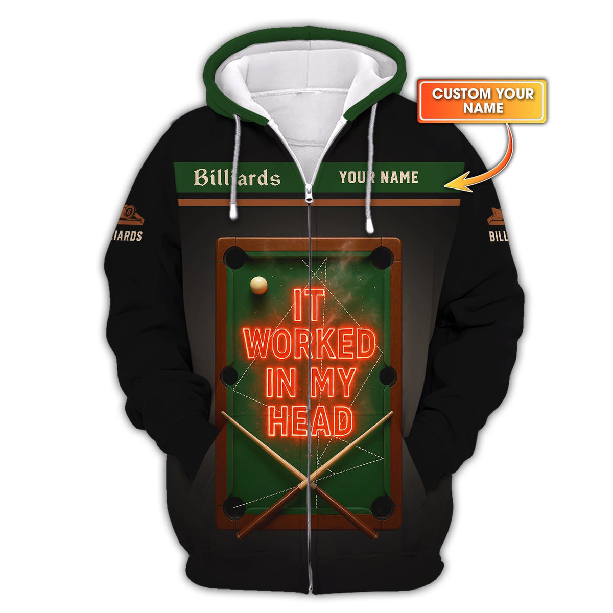 It Worked In My Head Billiards Shirts, Funny Billiard Polos, Personalized Name Pool Player Shirt