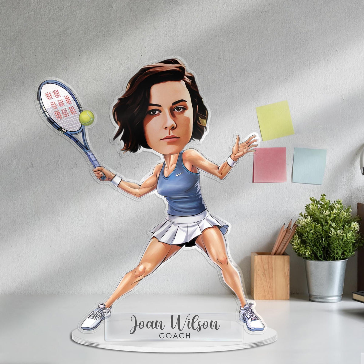 Custom Tennis Player Figurine Trinket Caricature Portrait Plate, Personalized Acrylic Gift Cartoon, Tennis Coach Gift Plaque