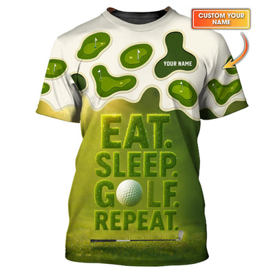 Custom Name Eat Sleep Golf Repeat Polos, Funny Golf Shirt, Golf Gift For Men