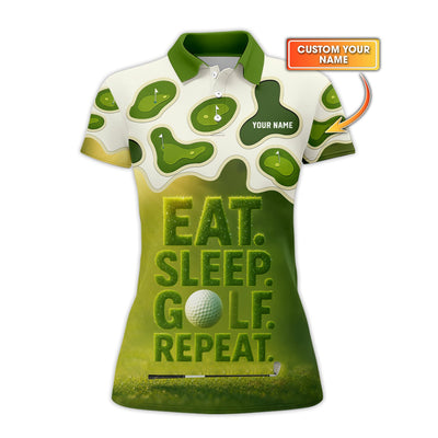Custom Name Eat Sleep Golf Repeat Polos, Funny Golf Shirt, Golf Gift For Men