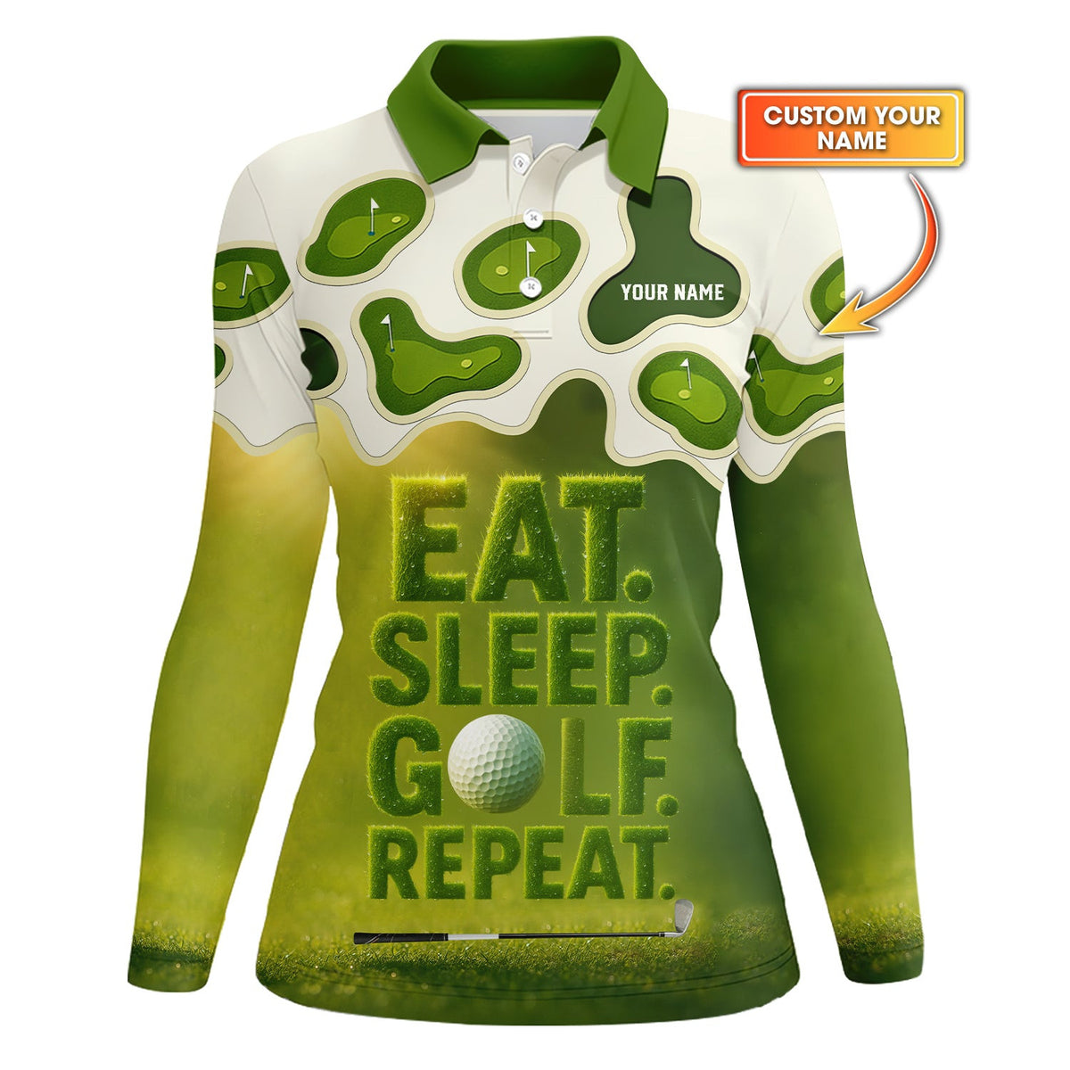 Custom Name Eat Sleep Golf Repeat Polos, Funny Golf Shirt, Golf Gift For Men