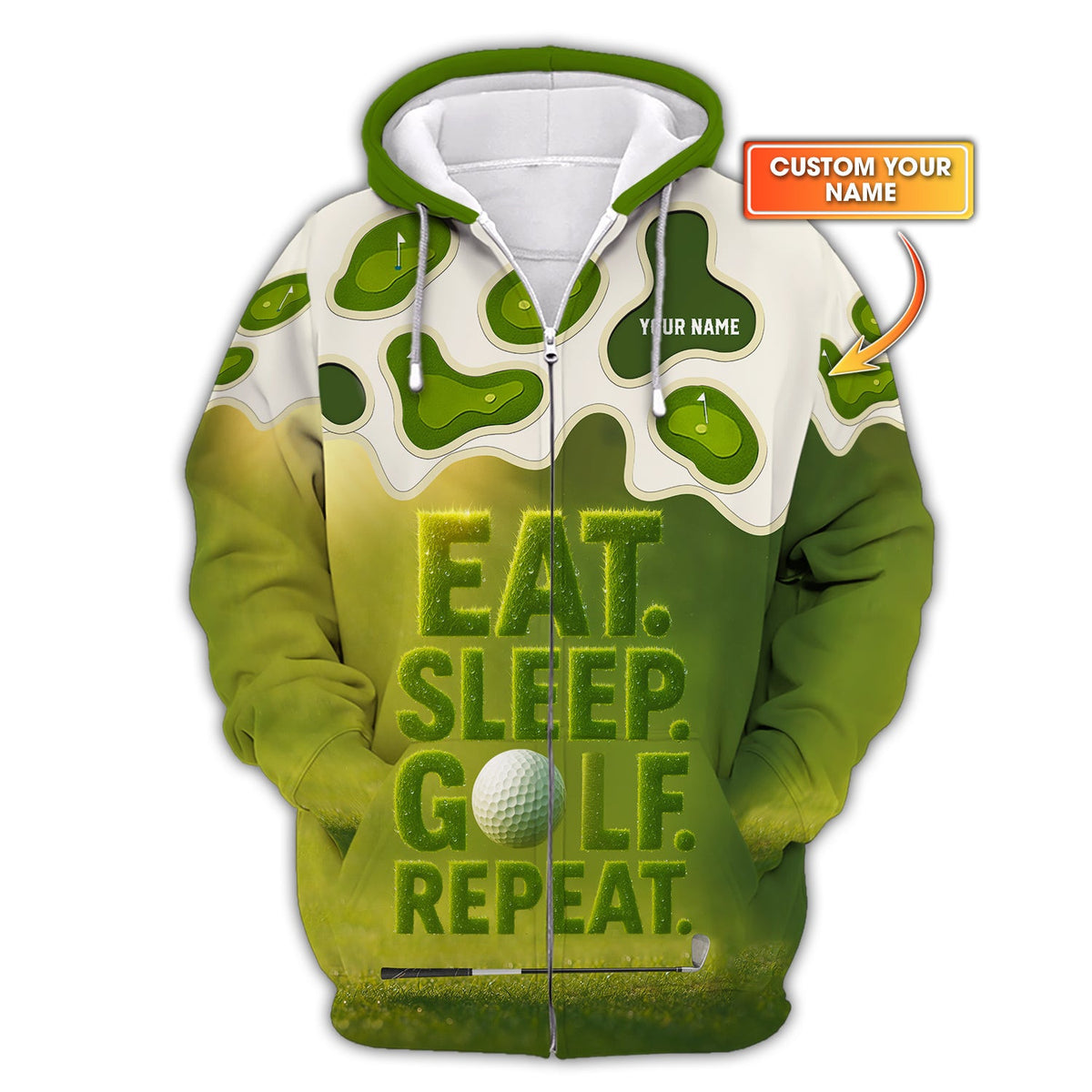 Custom Name Eat Sleep Golf Repeat Polos, Funny Golf Shirt, Golf Gift For Men