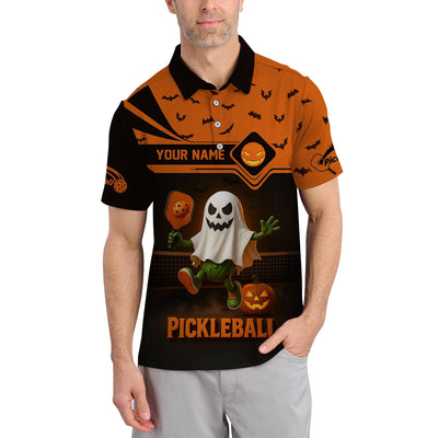 Custom Name Funny Pickleball Shirts, Ghost Pickleball Polos, Halloween Pickleball Shirt For Players