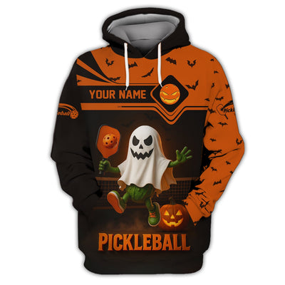 Custom Name Funny Pickleball Shirts, Ghost Pickleball Polos, Halloween Pickleball Shirt For Players