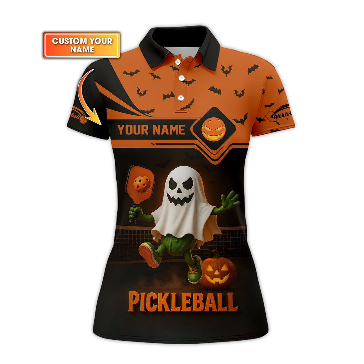 Custom Name Funny Pickleball Shirts, Ghost Pickleball Polos, Halloween Pickleball Shirt For Players