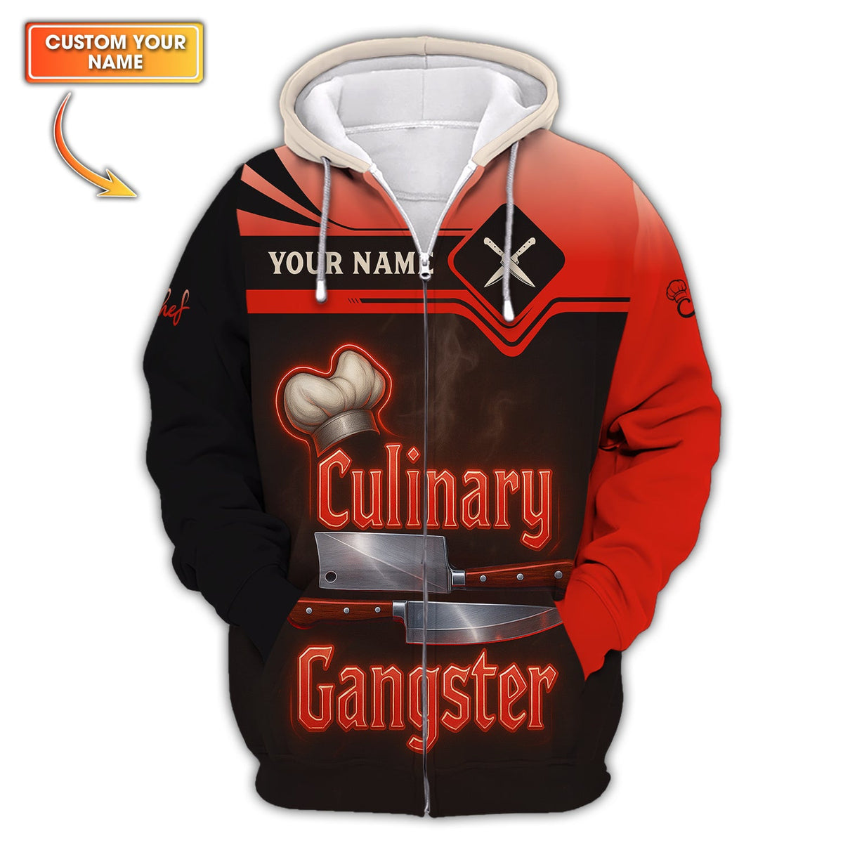 Personalized Chef Shirts, Culinary Gangster Cooking Shirt With Knife Chef, Custom Name Chef 3D Shirt