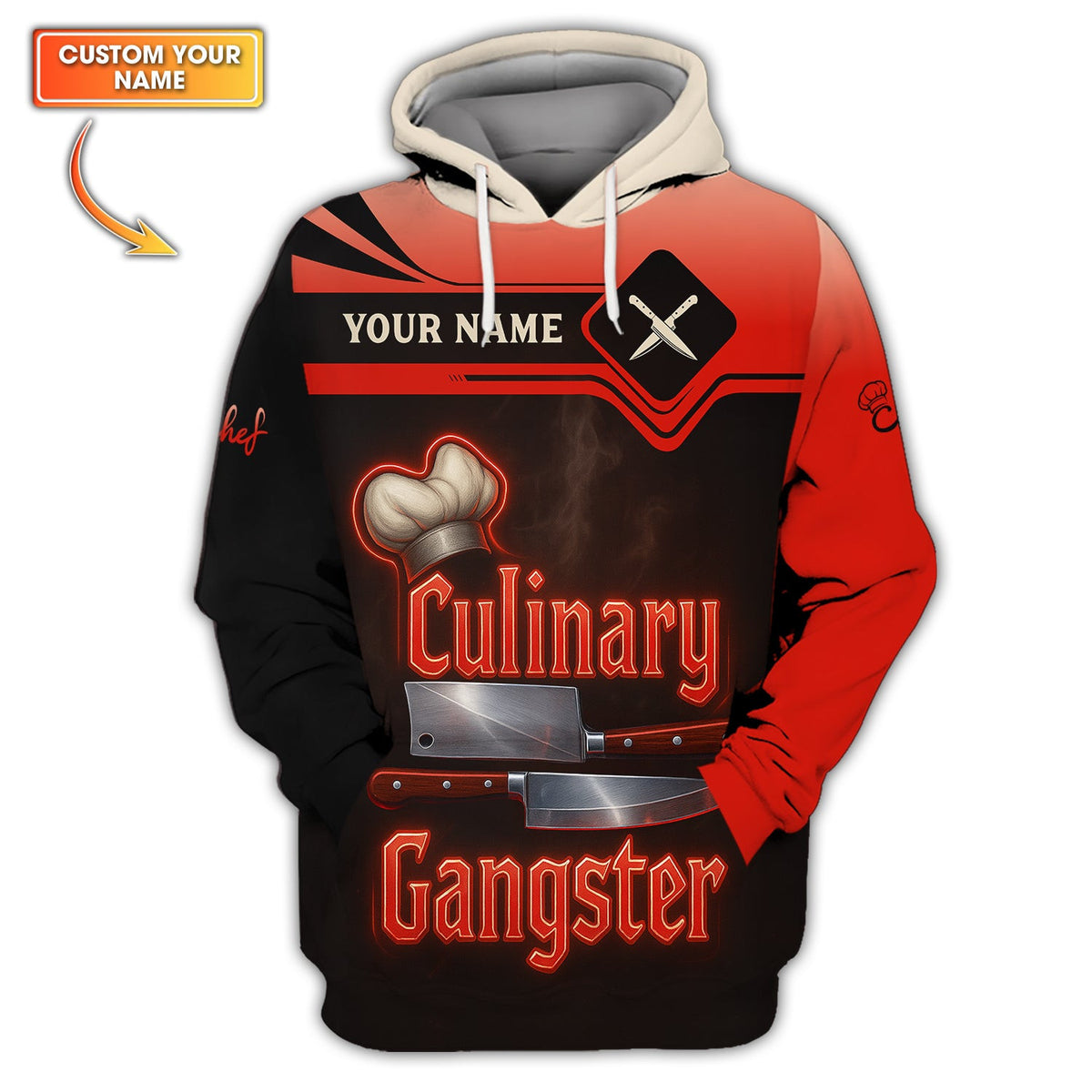 Personalized Chef Shirts, Culinary Gangster Cooking Shirt With Knife Chef, Custom Name Chef 3D Shirt