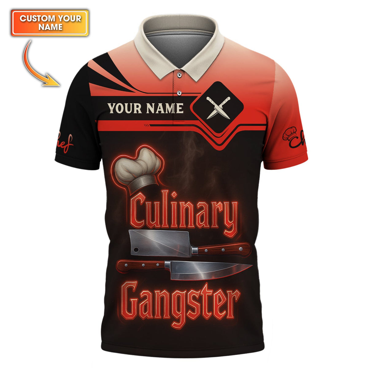 Personalized Chef Shirts, Culinary Gangster Cooking Shirt With Knife Chef, Custom Name Chef 3D Shirt