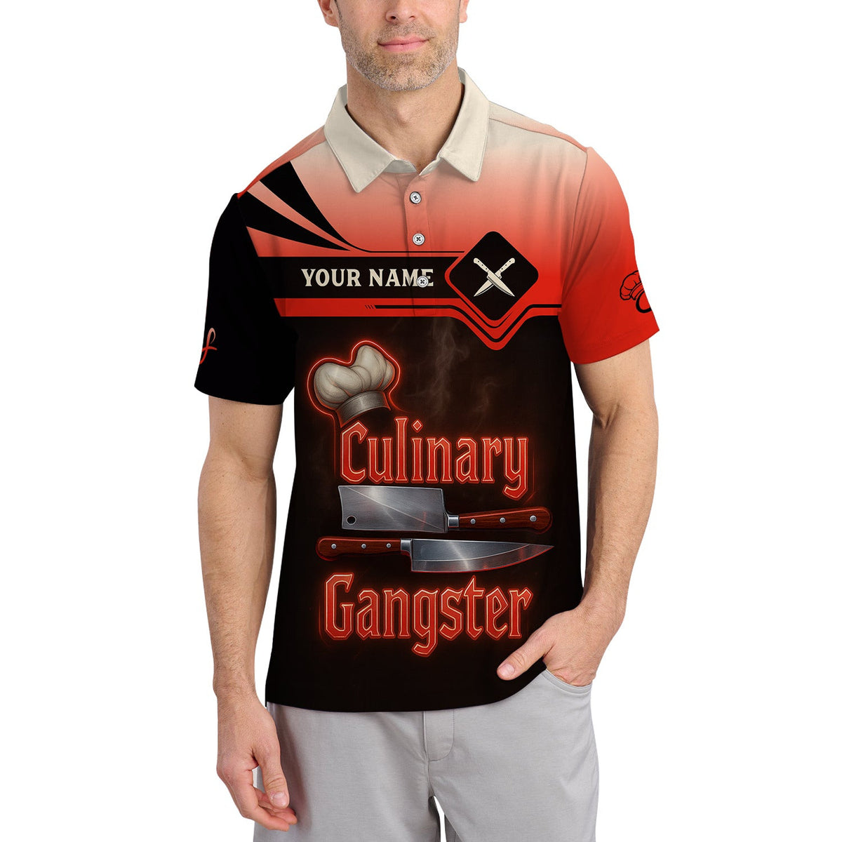 Personalized Chef Shirts, Culinary Gangster Cooking Shirt With Knife Chef, Custom Name Chef 3D Shirt