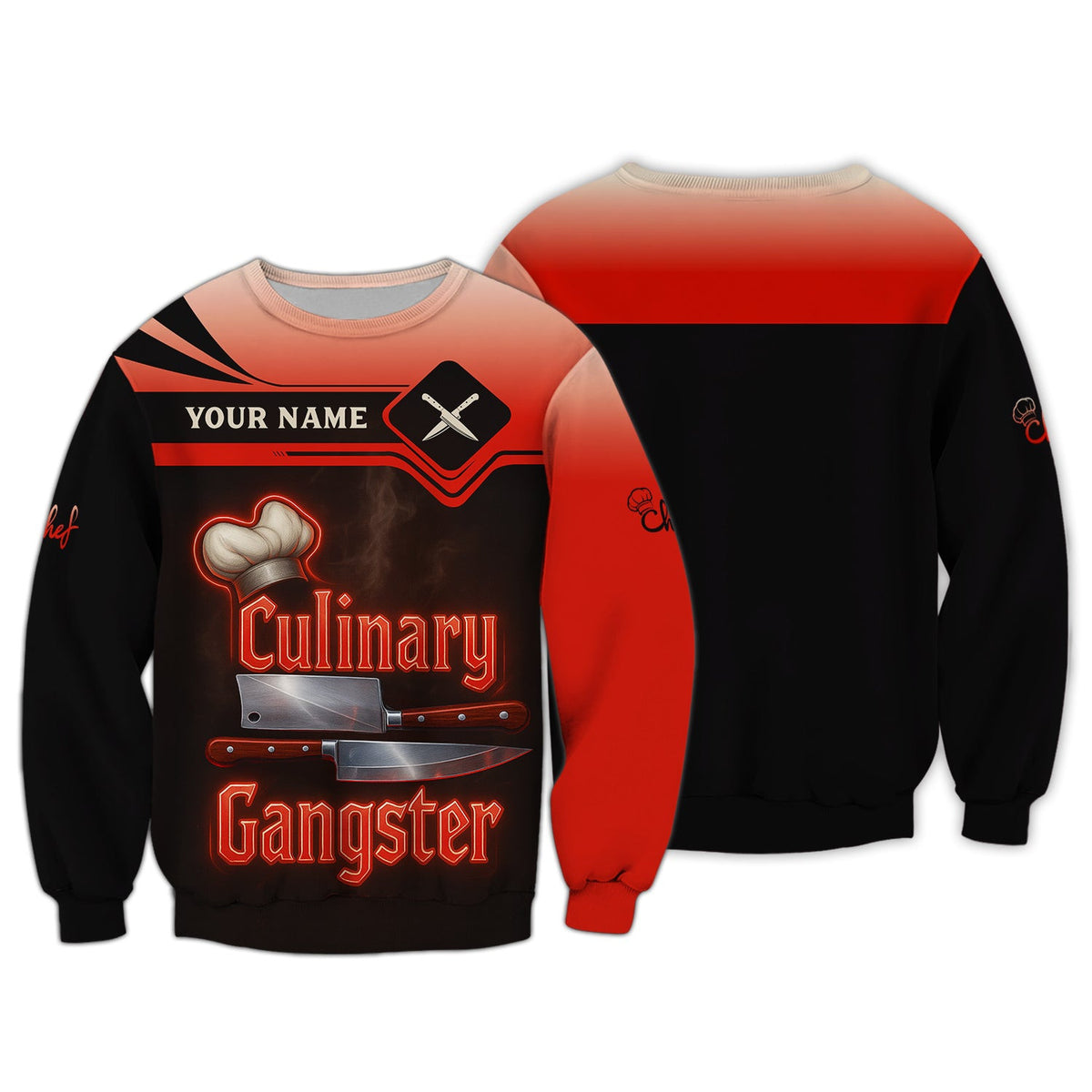 Personalized Chef Shirts, Culinary Gangster Cooking Shirt With Knife Chef, Custom Name Chef 3D Shirt