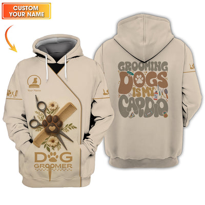 Grooming Dogs Is My Cardio Shirt, Dog Groomer Uniform With Custom Name, Perfect For Pet Groomers