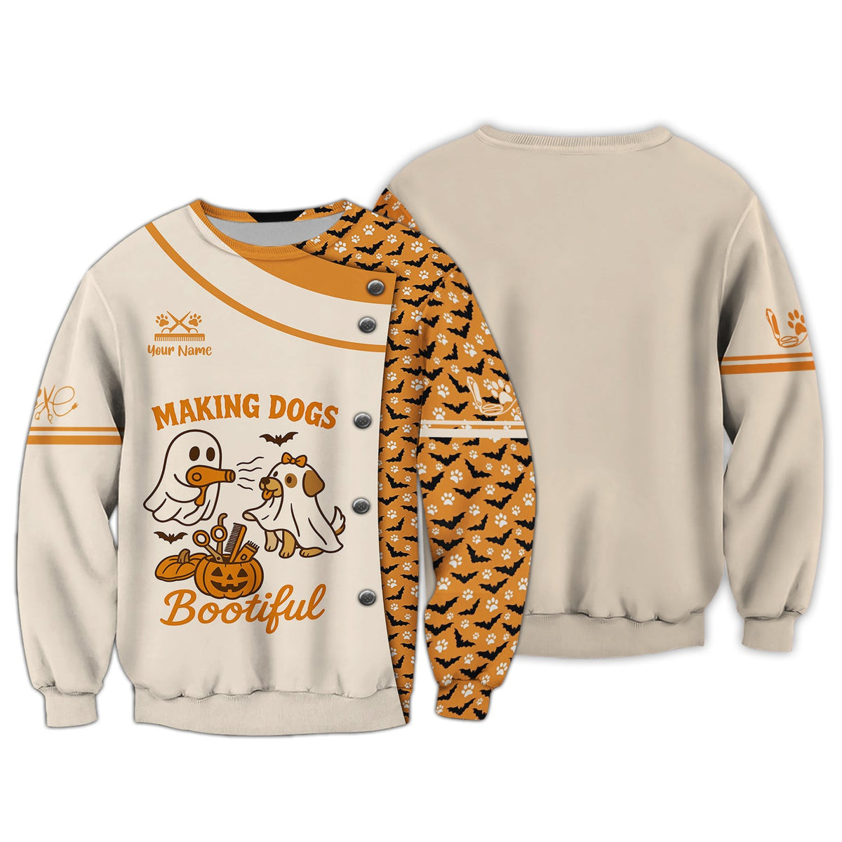 Custom Name Making Dogs Bootiful Ghost Dog Shirt, Halloween Dog Grooming Uniform