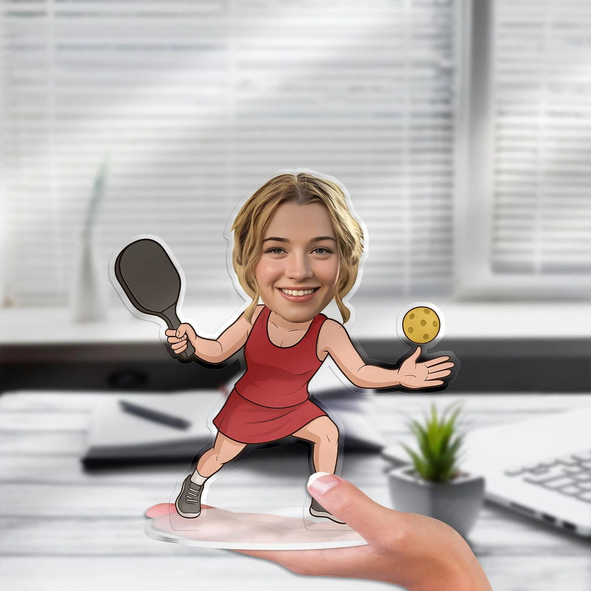 Custom Pickleball Figurine Trinket Caricature Portrait Plaque, Personalized Player Coach Sport Lovers Gift Acrylic