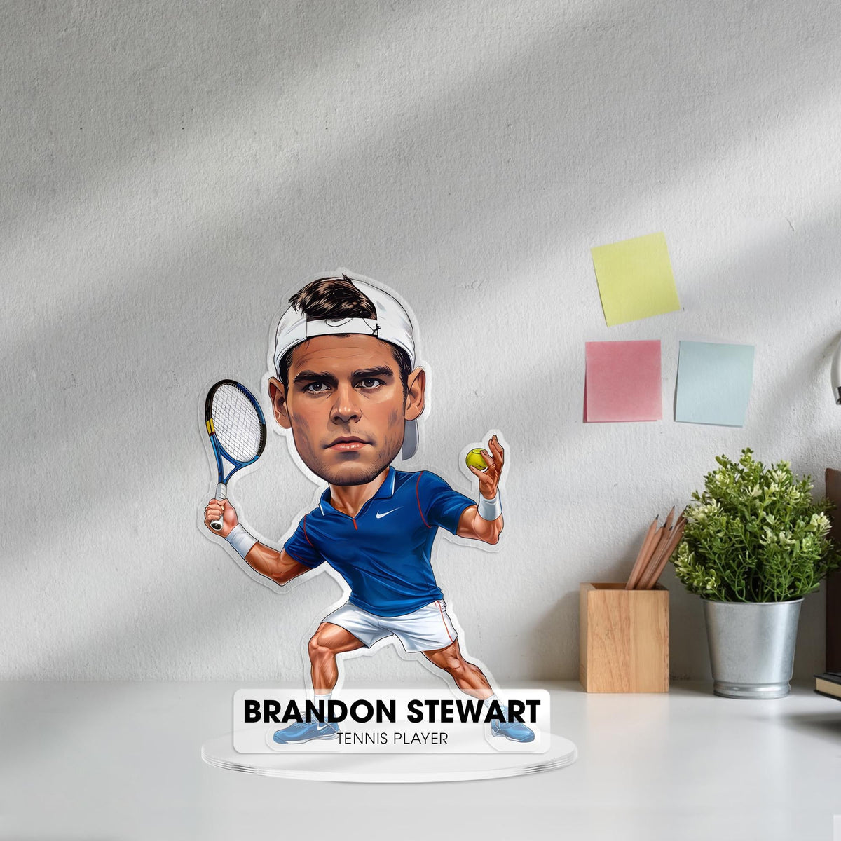Custom Tennis Player Figurine Trinket Caricature Portrait Plate, Personalized 3D Acrylic Cartoon Sport Coach Smash Shot Plaque Gift