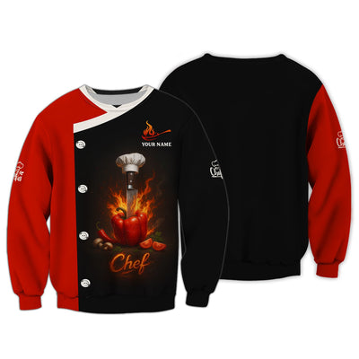 Custom Chef Shirt, Personalized Chef Uniform With Knife & Pepper Fire Design for Cooking Lovers