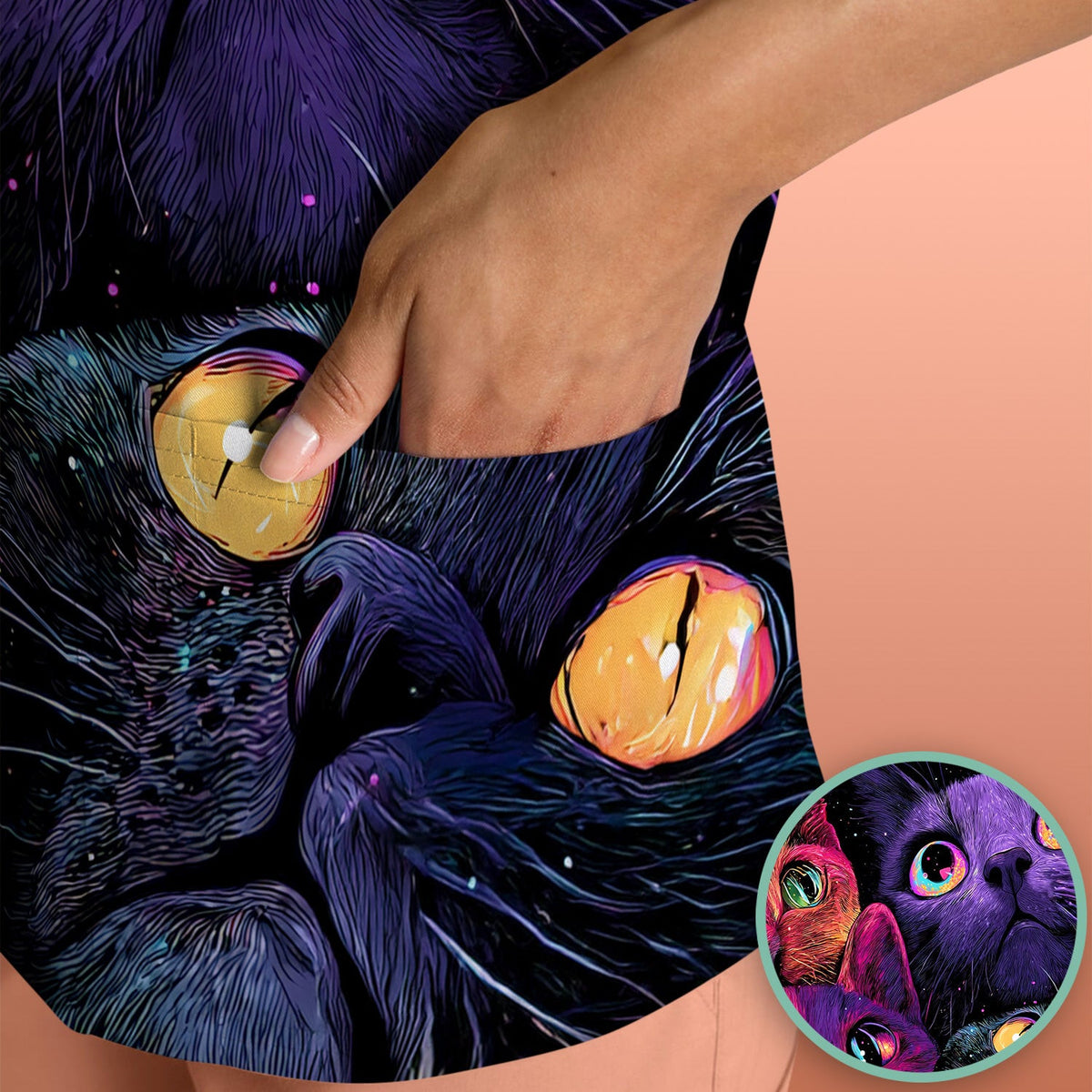 Colorful Neon Cat Faces Scrub Top, Comfortable Scrubs for Nurses