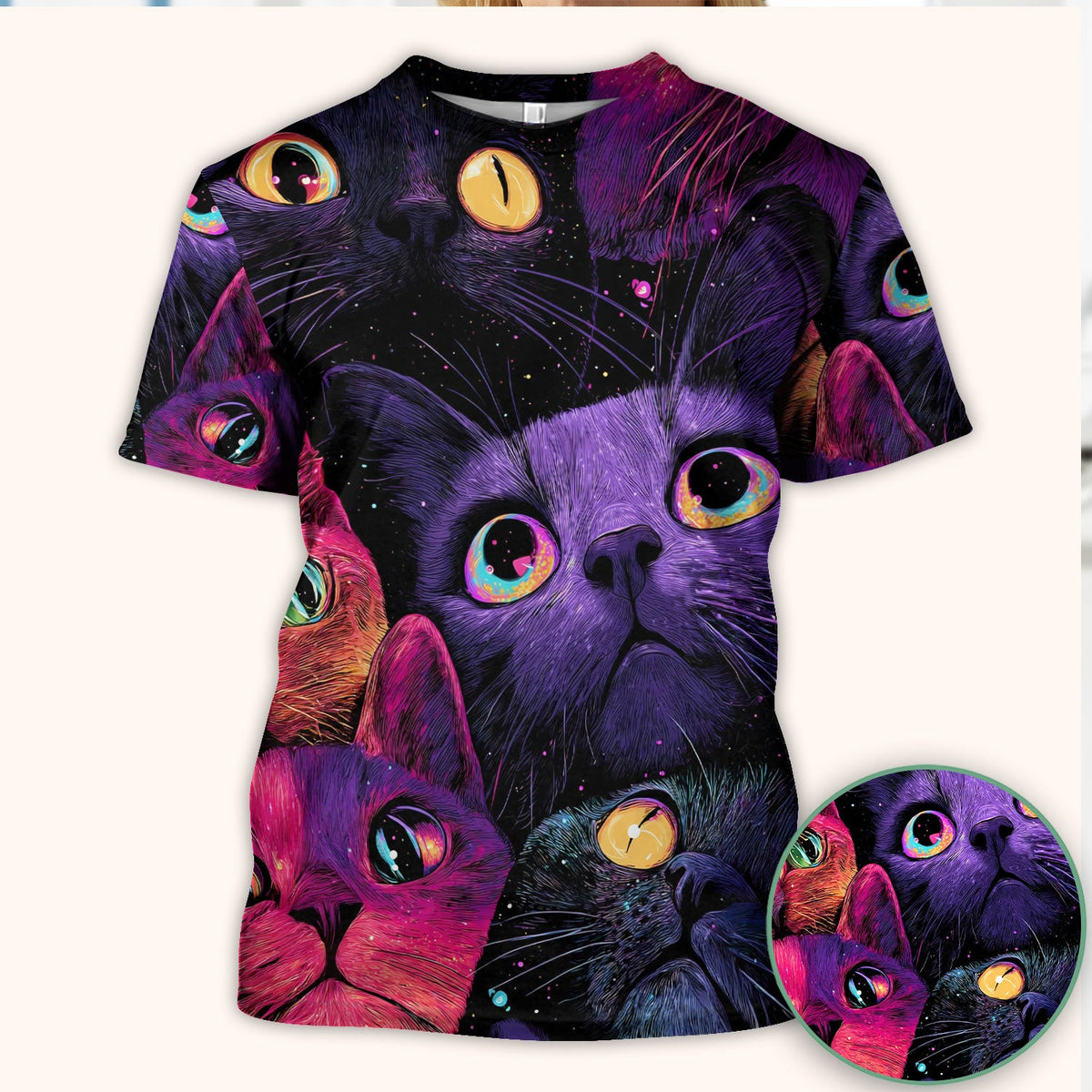 Colorful Neon Cat Faces Scrub Top, Comfortable Scrubs for Nurses