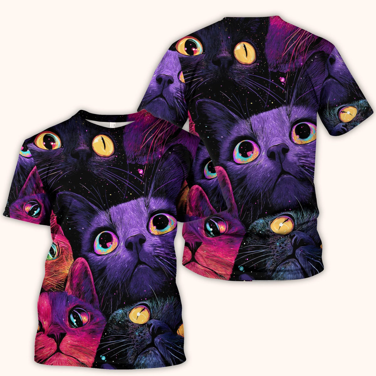 Colorful Neon Cat Faces Scrub Top, Comfortable Scrubs for Nurses