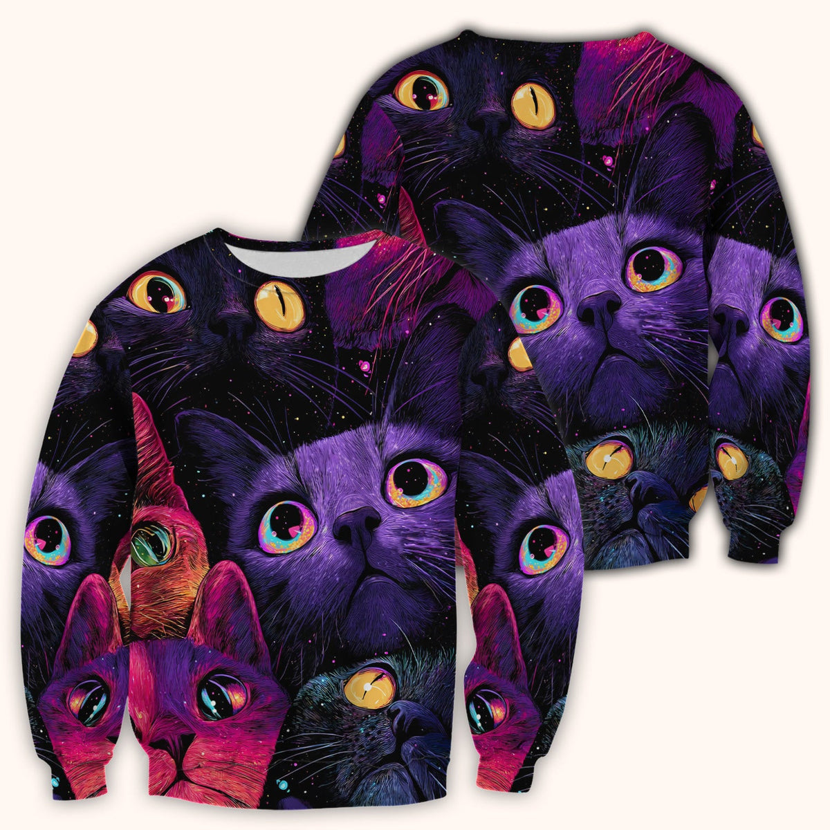 Colorful Neon Cat Faces Scrub Top, Comfortable Scrubs for Nurses