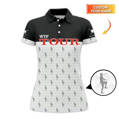 Custom Name WTF Tour Pattern Golf Shirts, Funny Golf Polos, Golf Gift For Men's