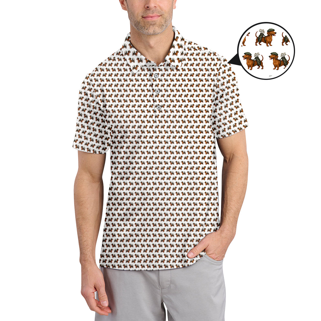 Dachshund Pattern Golf Polos, Crazy Dachshund Golf Shirt For Men, Funny Golf Shirt