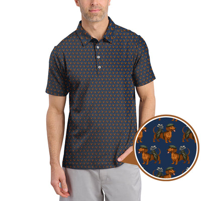 Dachshund Pattern Golf Polos, Crazy Dachshund Golf Shirt For Men, Funny Golf Shirt