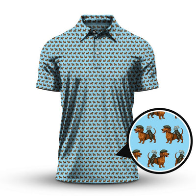 Dachshund Pattern Golf Polos, Crazy Dachshund Golf Shirt For Men, Funny Golf Shirt