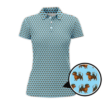 Dachshund Pattern Golf Polos, Crazy Dachshund Golf Shirt For Men, Funny Golf Shirt