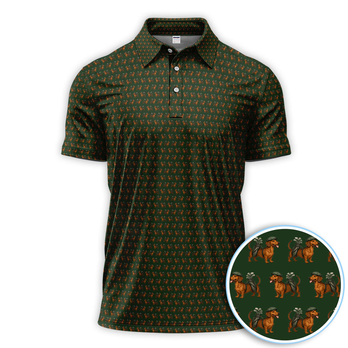 Dachshund Pattern Golf Polos, Crazy Dachshund Golf Shirt For Men, Funny Golf Shirt