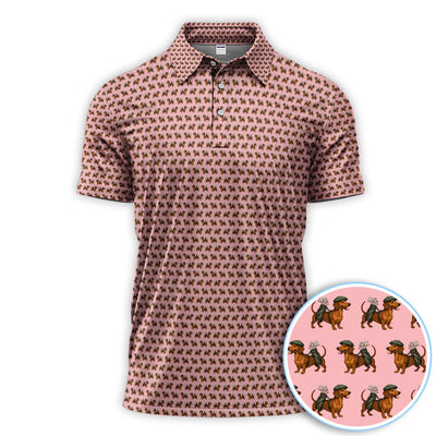 Dachshund Pattern Golf Polos, Crazy Dachshund Golf Shirt For Men, Funny Golf Shirt