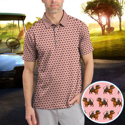 Dachshund Pattern Golf Polos, Crazy Dachshund Golf Shirt For Men, Funny Golf Shirt